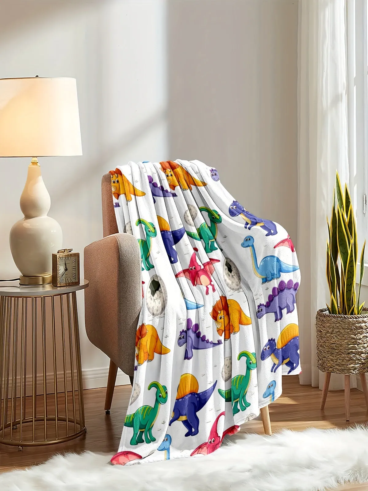 1pc Cozy Cartoon Dinosaur Pattern Flannel Blanket - Soft, Warm, and Plush for Living Room & Bedroom Decor - Perfect for Travel, Camping, and Home Snuggling