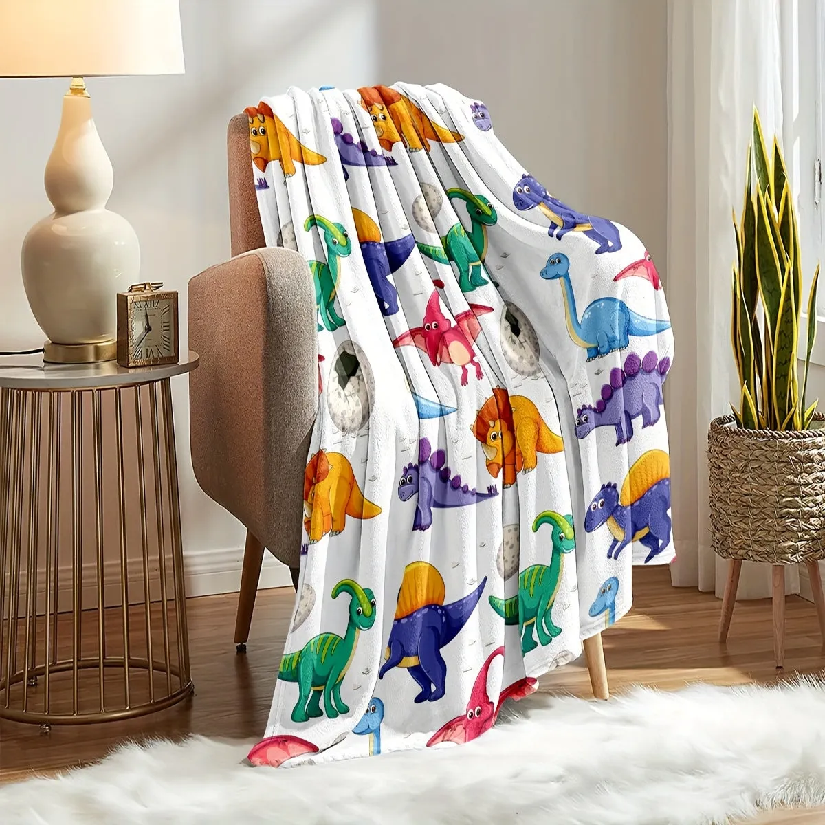 1pc Cozy Cartoon Dinosaur Pattern Flannel Blanket - Soft, Warm, and Plush for Living Room & Bedroom Decor - Perfect for Travel, Camping, and Home Snuggling