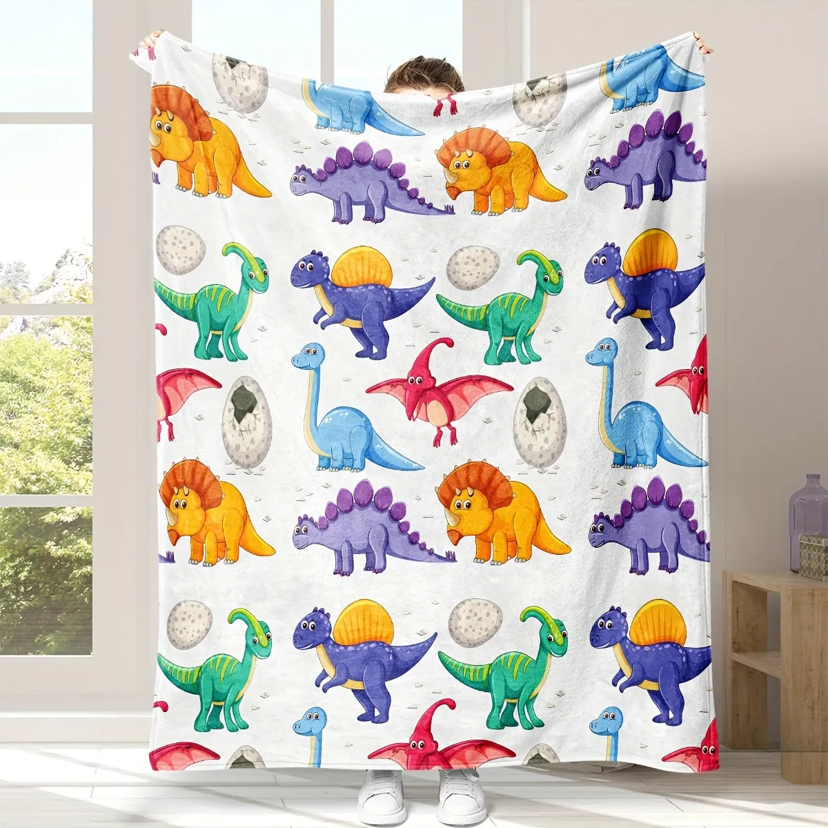 1pc Cozy Cartoon Dinosaur Pattern Flannel Blanket - Soft, Warm, and Plush for Living Room & Bedroom Decor - Perfect for Travel, Camping, and Home Snuggling