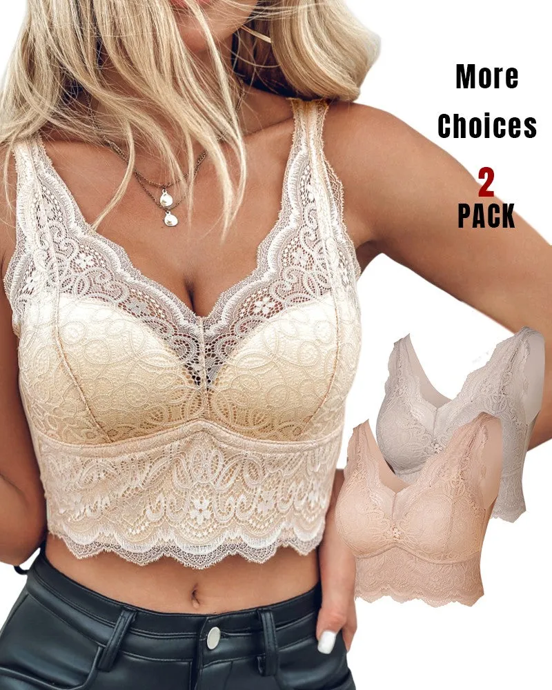 2 Pack Lace Scallop Trim Lace Bralette V Neck Camisoles