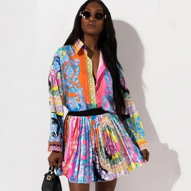 2019 New African Print Elastic Bazin Baggy Skirts Rock Style Dashiki SLeeve Famous Suit For Lady/women Shirt And Skirts 2pcs/se