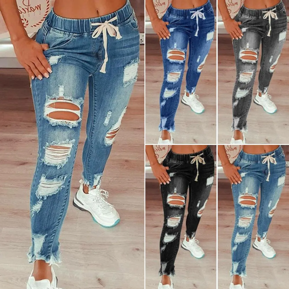 4XL Women Jeans Ripped Vintage Woman's Distressed Jeans Streetwear Hip Hop High Waist Pants Skinny Denim Trousers джинсы женские