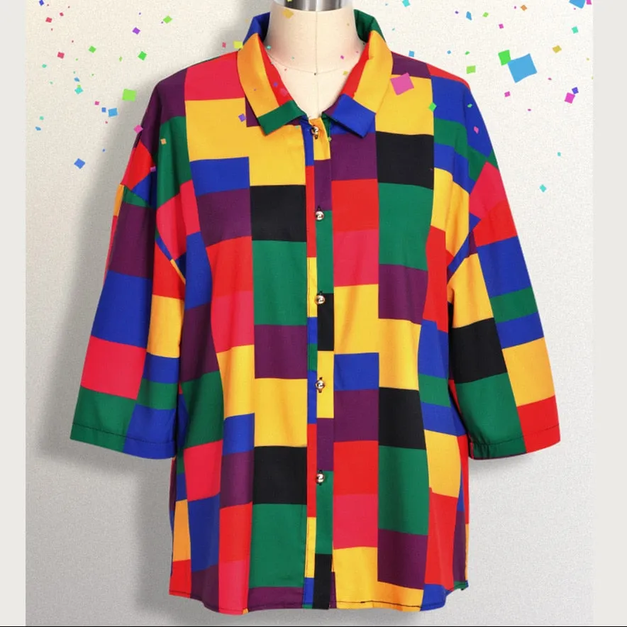 90s Aesthetic Rainbow Plus Size Blouse