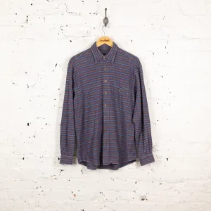 90s Striped Flannel Shirt - Blue - L