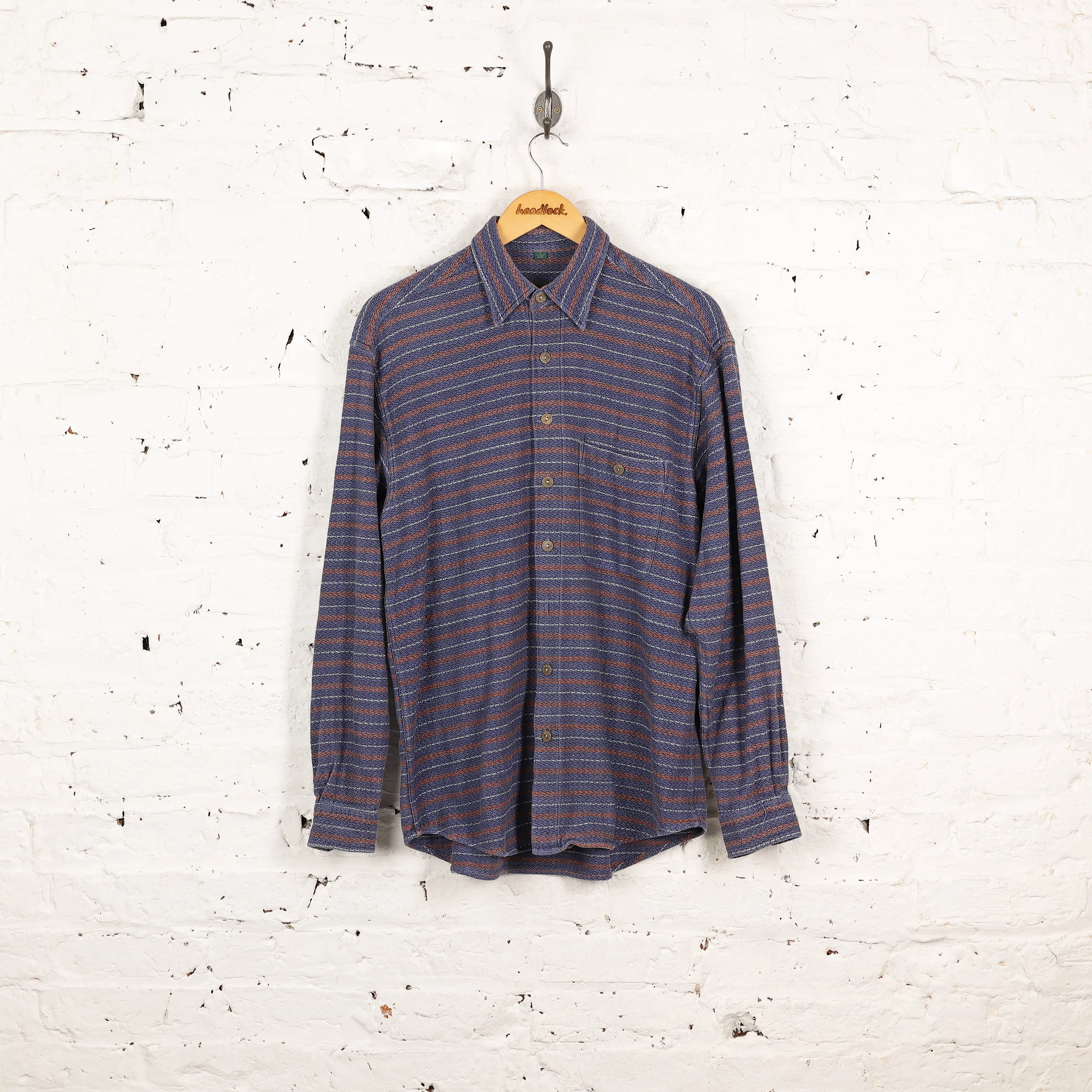 90s Striped Flannel Shirt - Blue - L