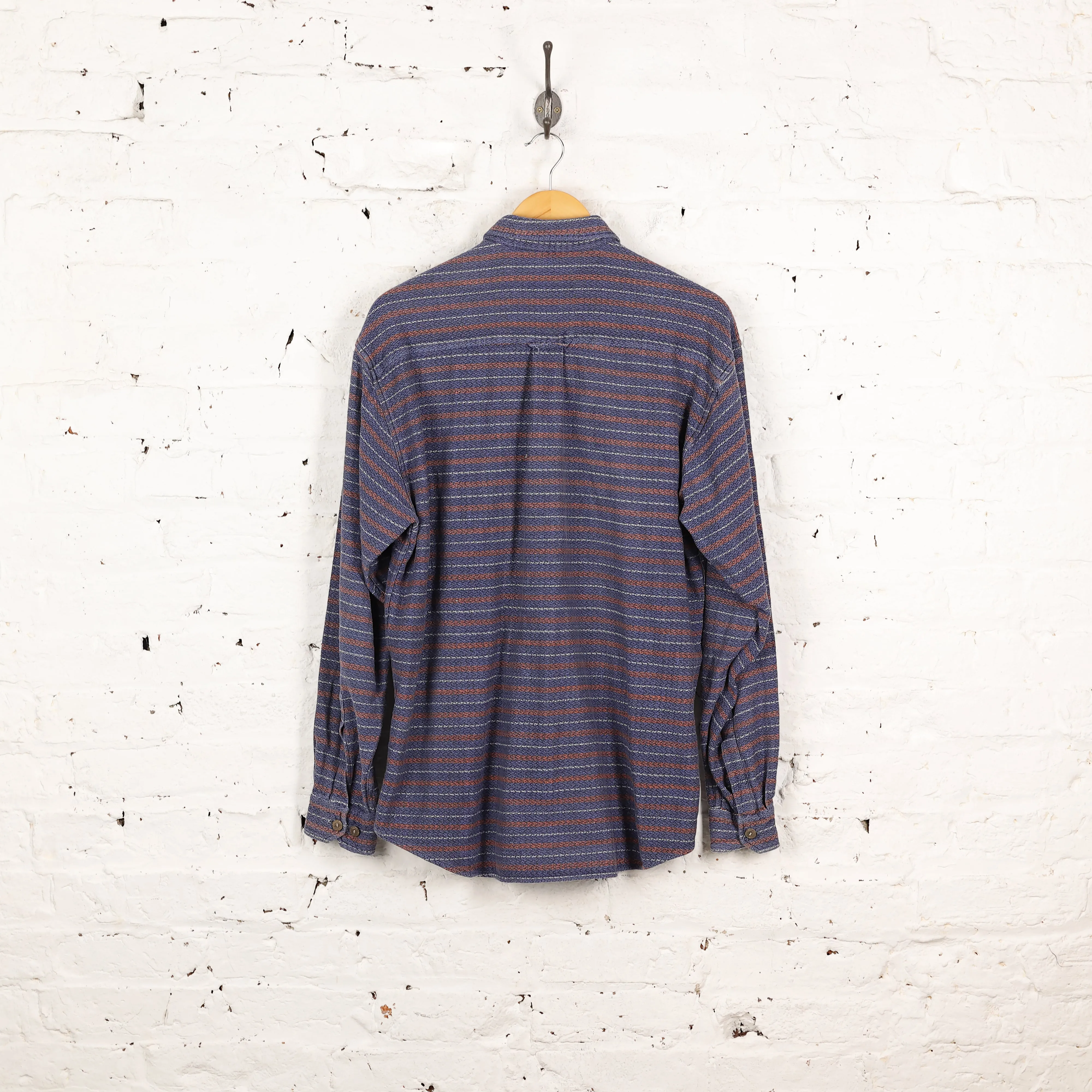 90s Striped Flannel Shirt - Blue - L