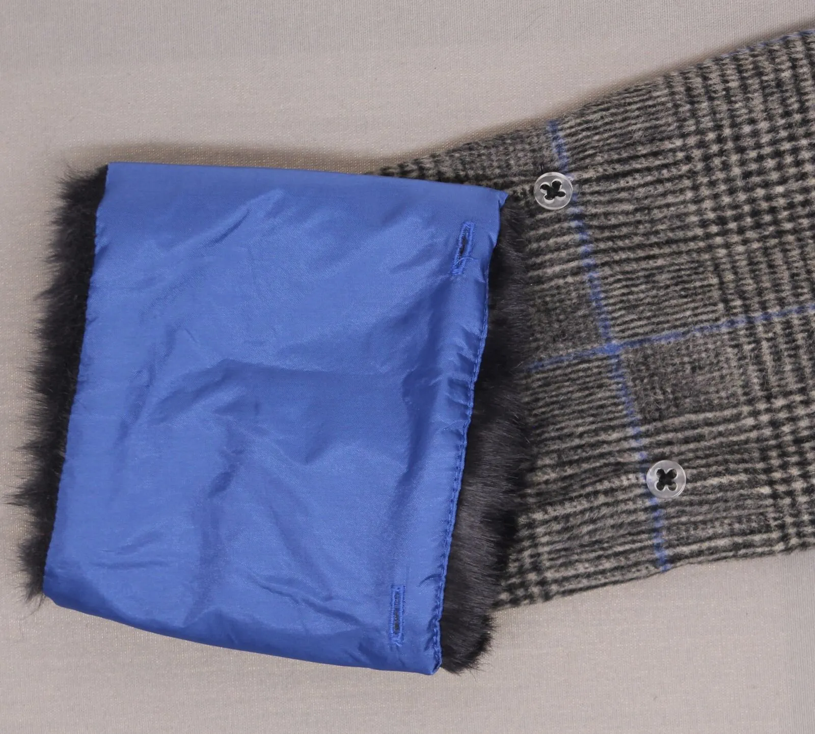 A New Day Women's Plaid Double Breasted Wool Overcoat with Fur Trim