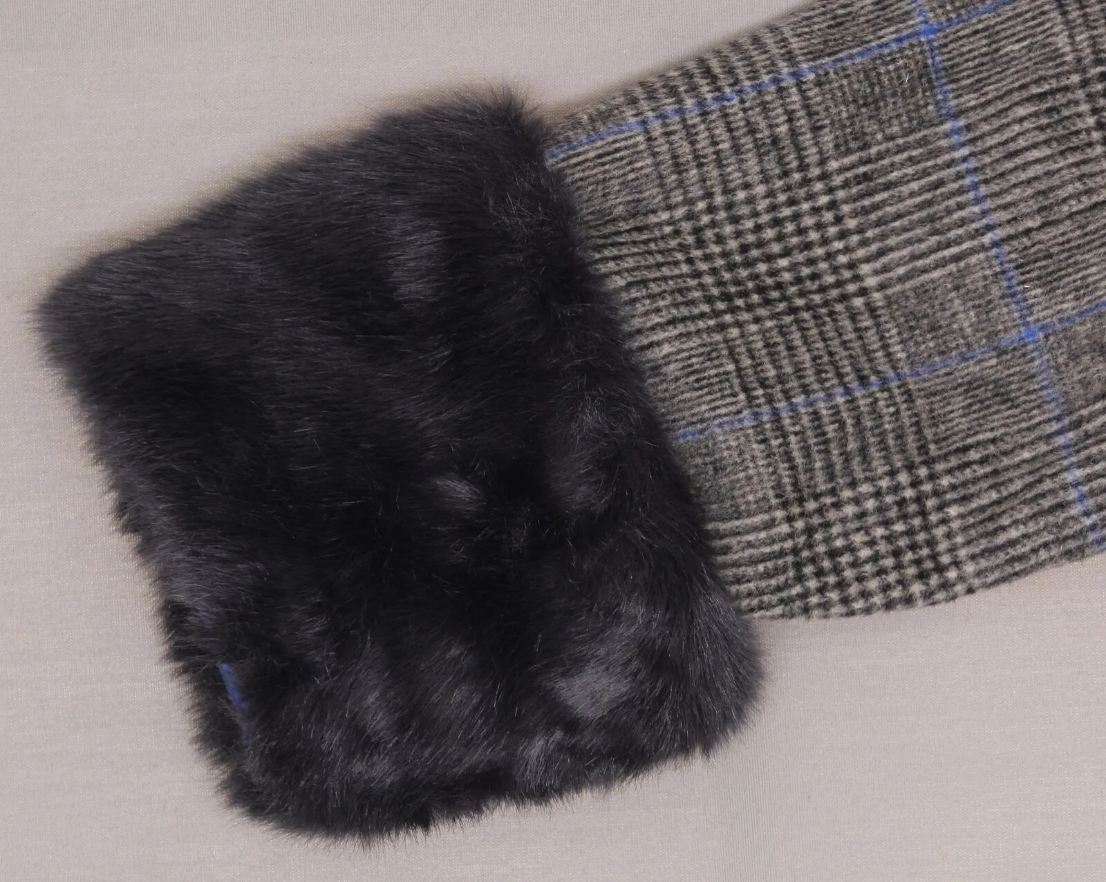 A New Day Women's Plaid Double Breasted Wool Overcoat with Fur Trim