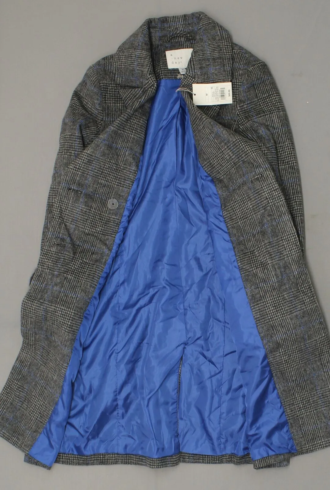 A New Day Women's Plaid Double Breasted Wool Overcoat with Fur Trim