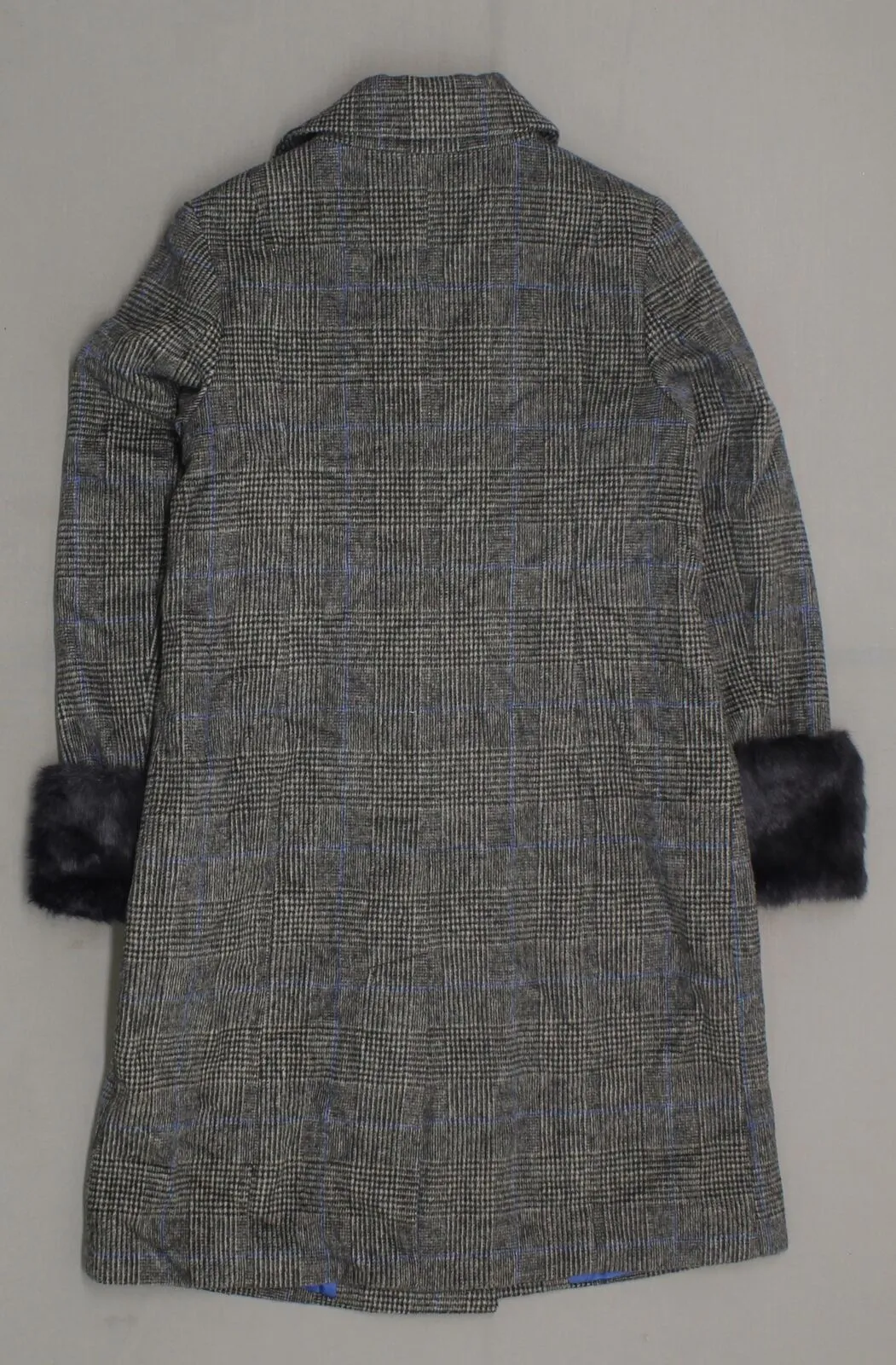 A New Day Women's Plaid Double Breasted Wool Overcoat with Fur Trim