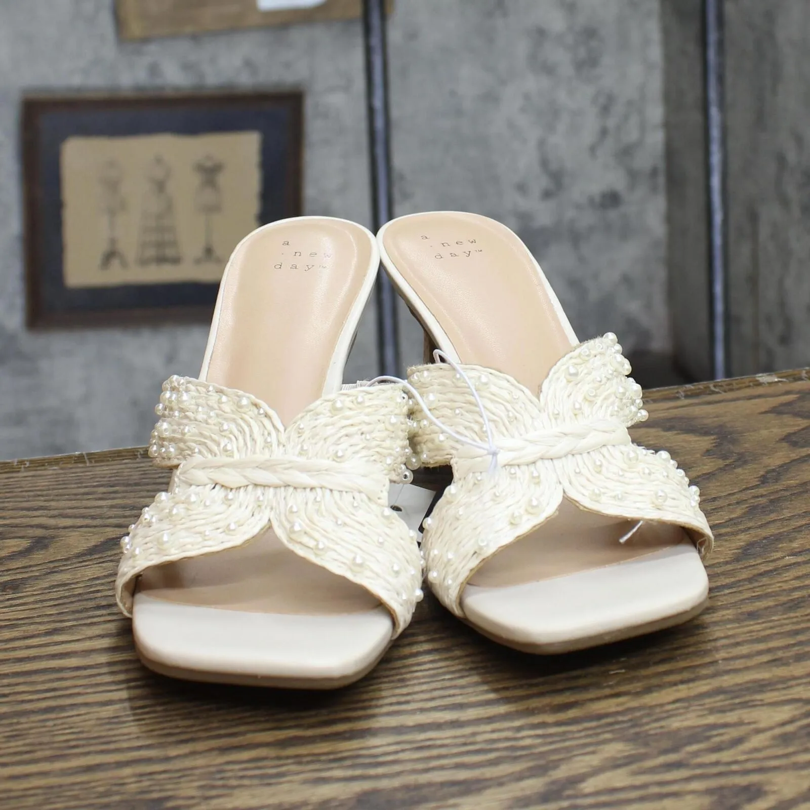 A New Day Womens Tia Mule Heels 89530399 Cream Off White 9M