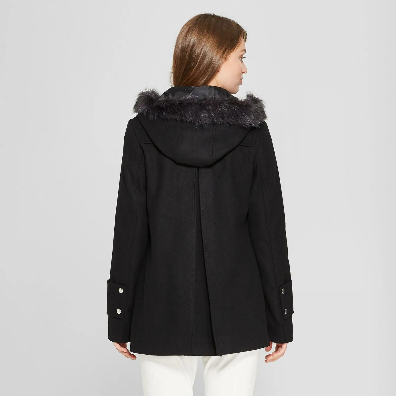 A New Day Women's Wool Duffel Coat with Removable Fur Trim Hood