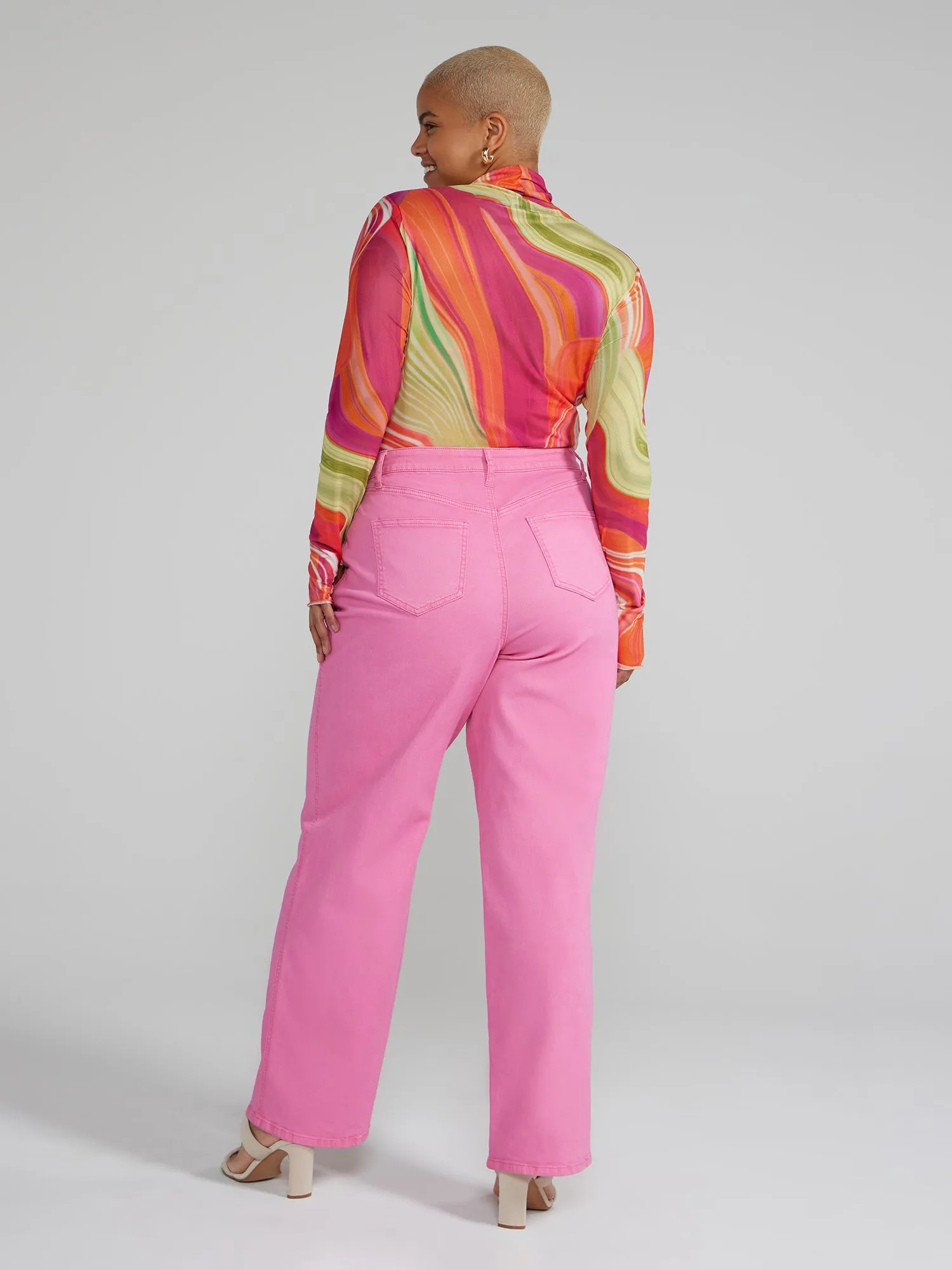 Aelia Mockneck Marble Print Mesh Top