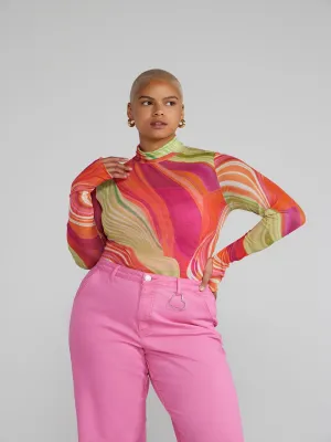 Aelia Mockneck Marble Print Mesh Top