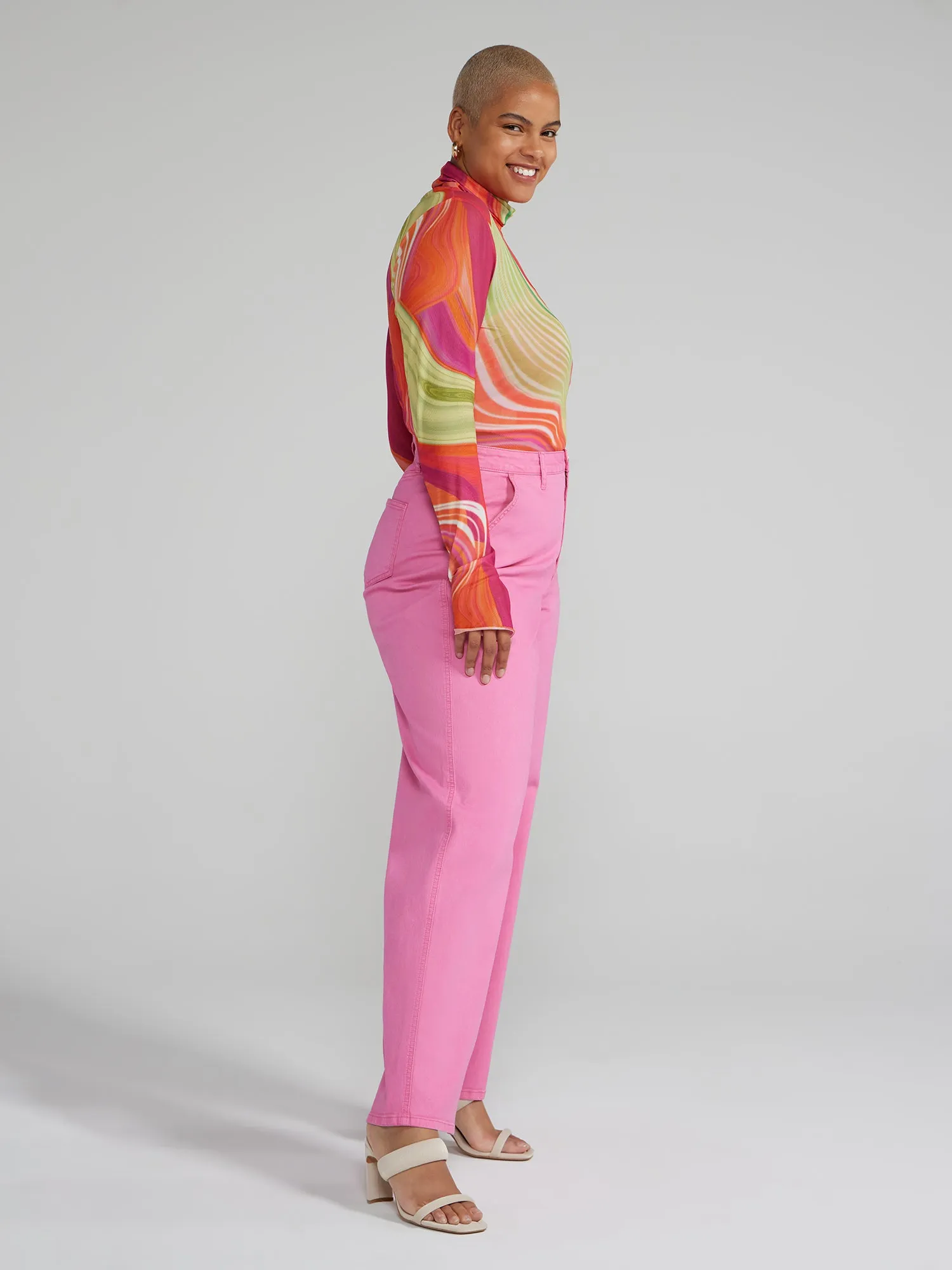 Aelia Mockneck Marble Print Mesh Top