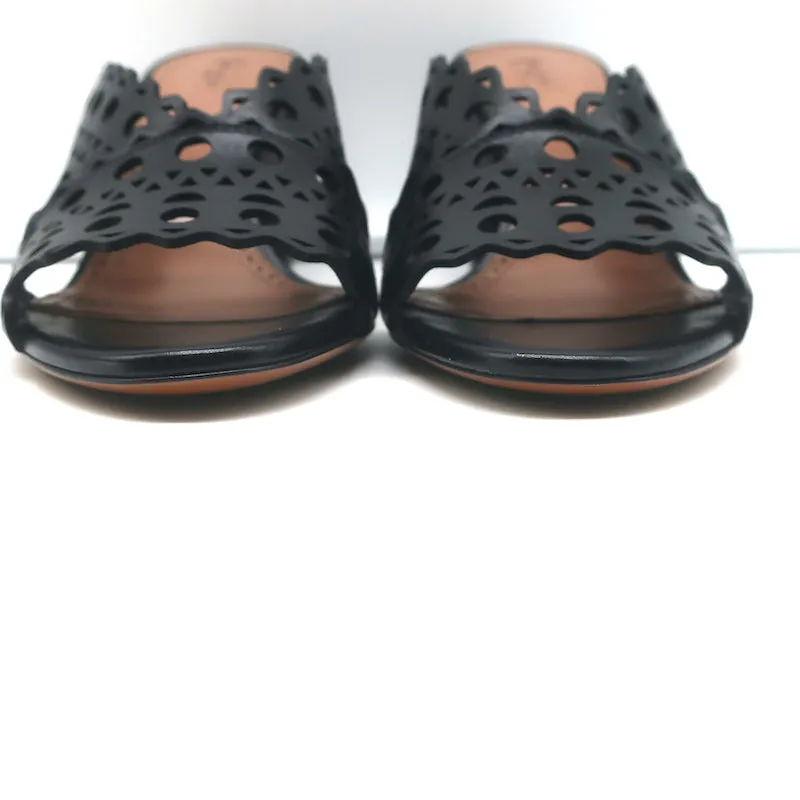Alaia Laser Cut Leather Mules Black Size 39 Open Toe Heels