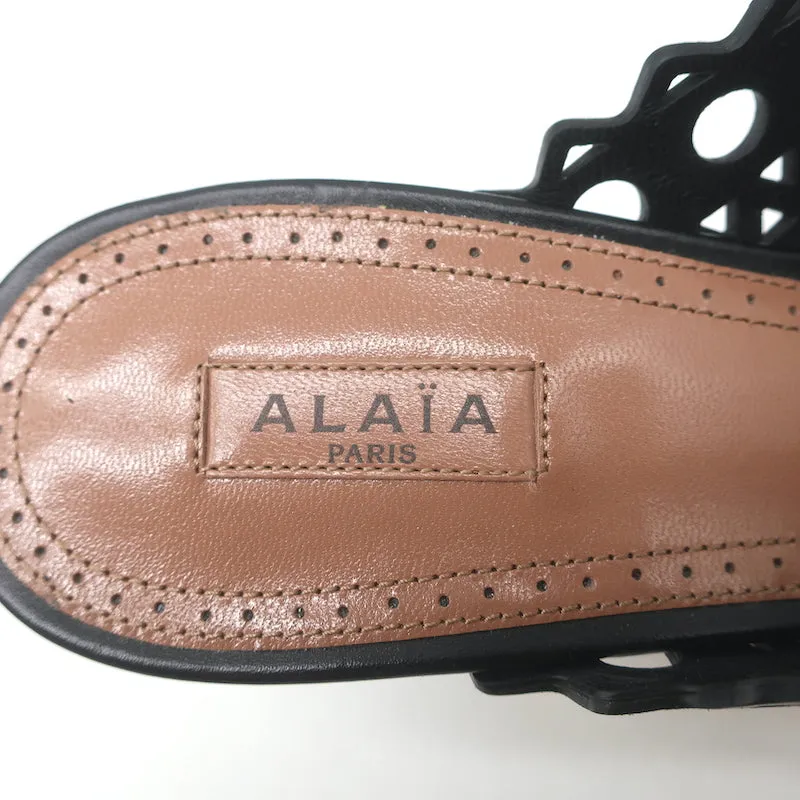 Alaia Laser Cut Leather Mules Black Size 39 Open Toe Heels