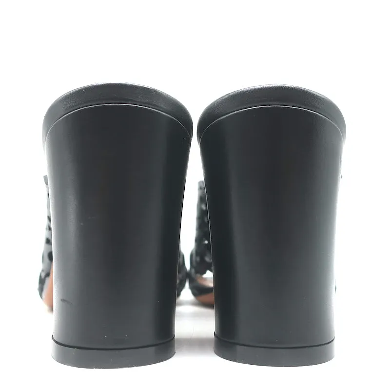Alaia Laser Cut Leather Mules Black Size 39 Open Toe Heels