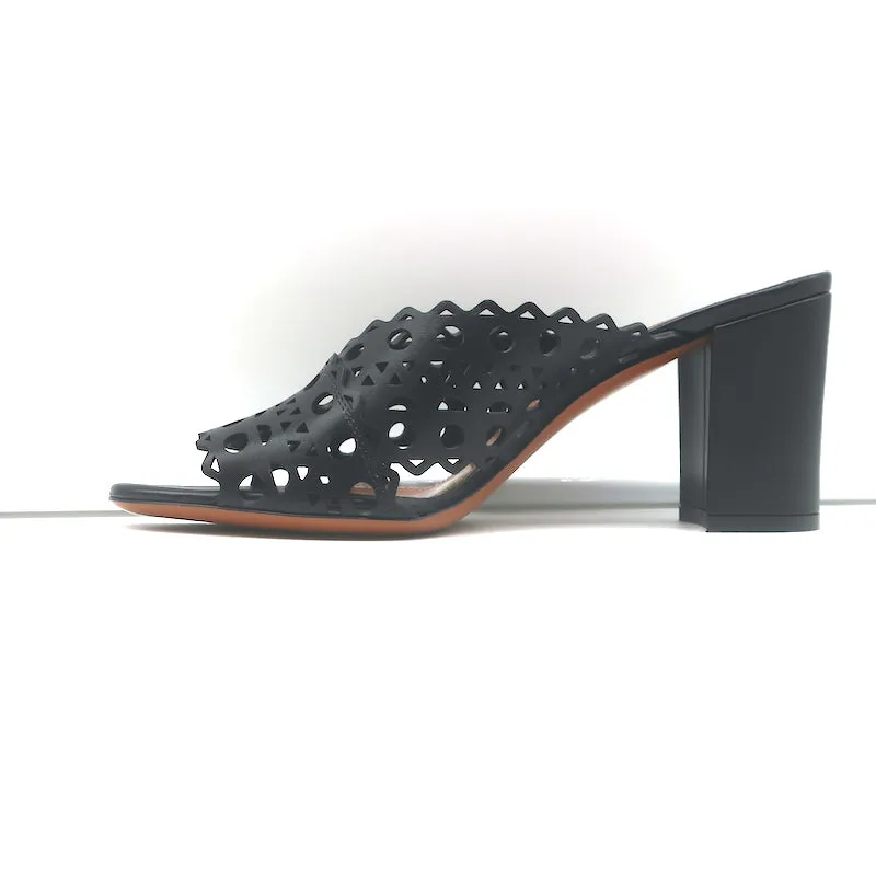Alaia Laser Cut Leather Mules Black Size 39 Open Toe Heels