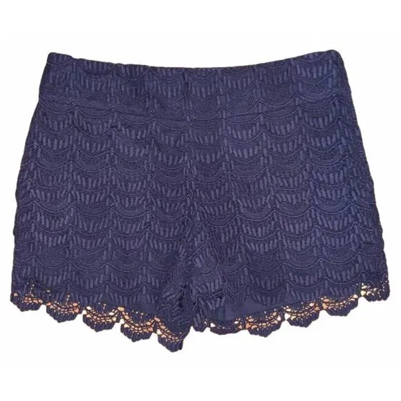 ANN TAYLOR LOFT Navy Blue Crochet Lace Scallop Hem Riviera Casual Dress Shorts 2