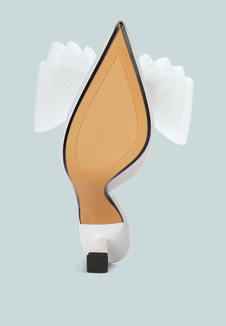 Asma Organza Bow Embellished Satin Mules By RAG