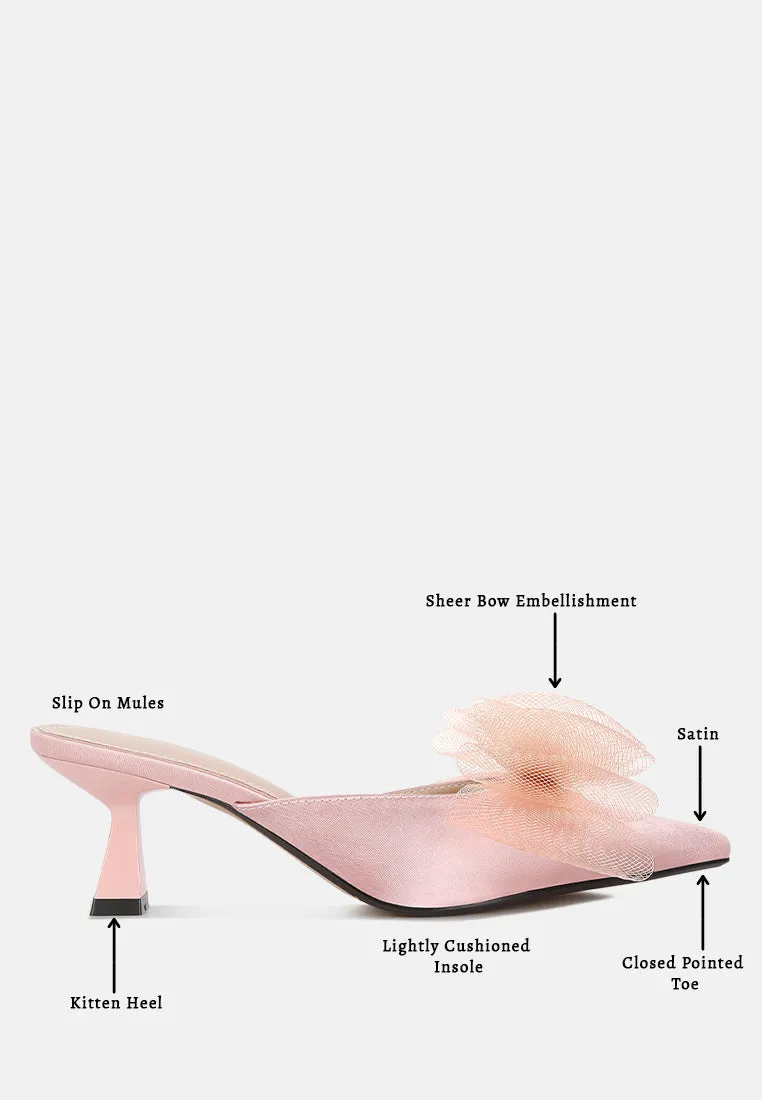 Asma Organza Bow Embellished Satin Mules By RAG