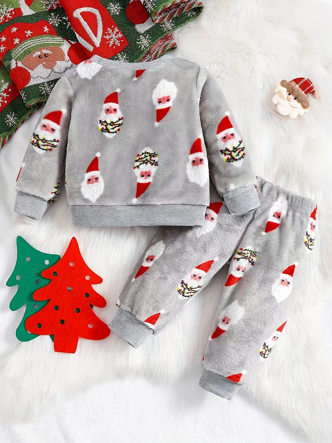 Baby Boys Christmas Fashion Autumn Winter Flannel Suit Children's Warm New Sweatshirt   Pants Two-piece Set Outdoor Wear