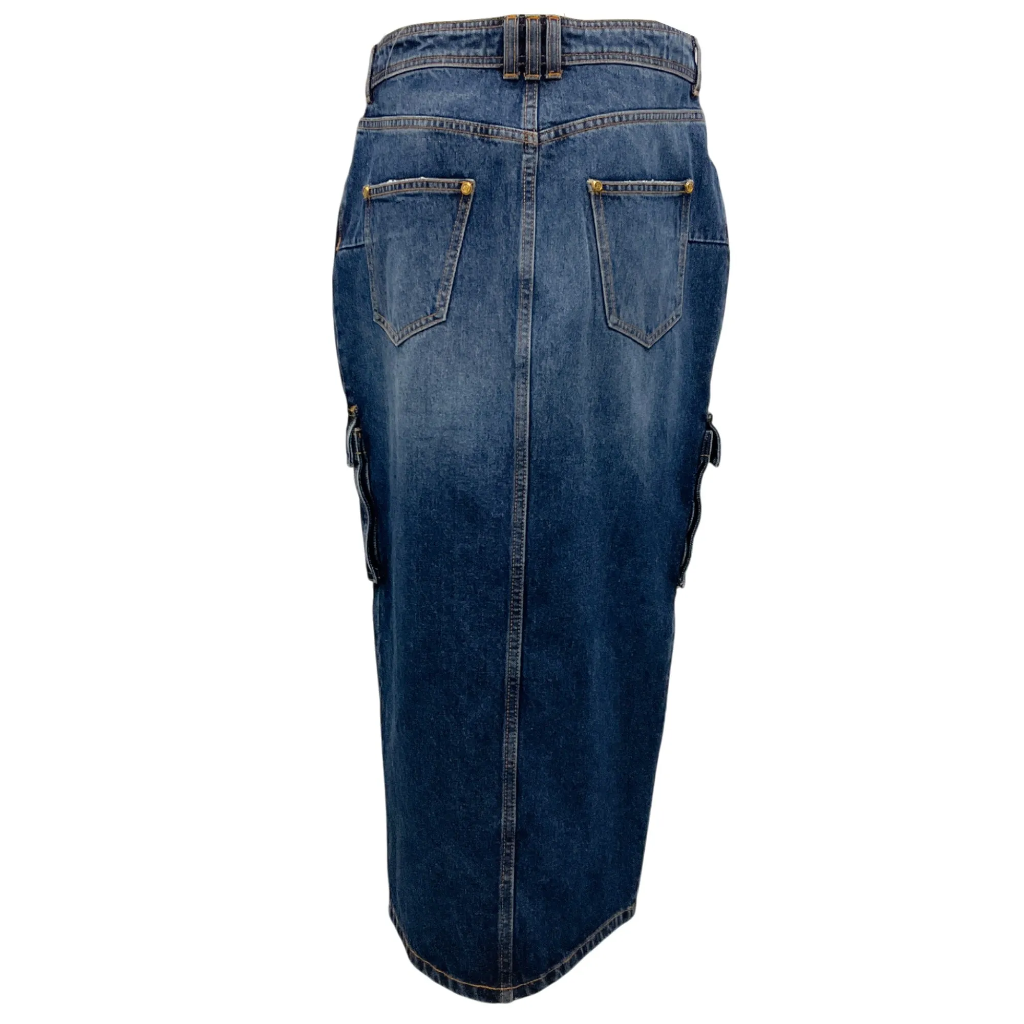 Balmain Dark Denim Cargo Midi Skirt