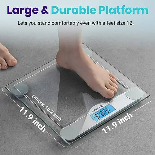 Bathroom Scale for Body Weight, Digital Weighing Machine for People, Accurate & Large LCD Backlight Display, 6mm Tempered Glass, 400 lbs