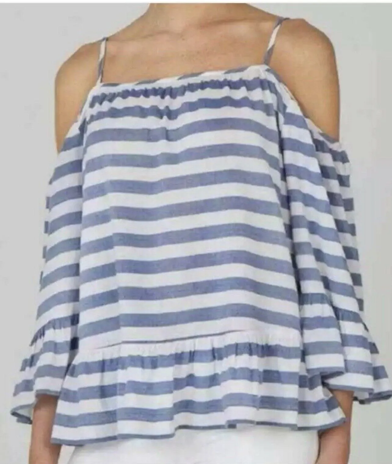 BeachLunchLounge Lexi Cold Shoulder Top Sz XS Lightweight Striped Blouse