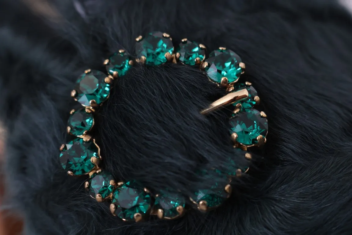 Black Green Xiangao Fur Crystal Mules