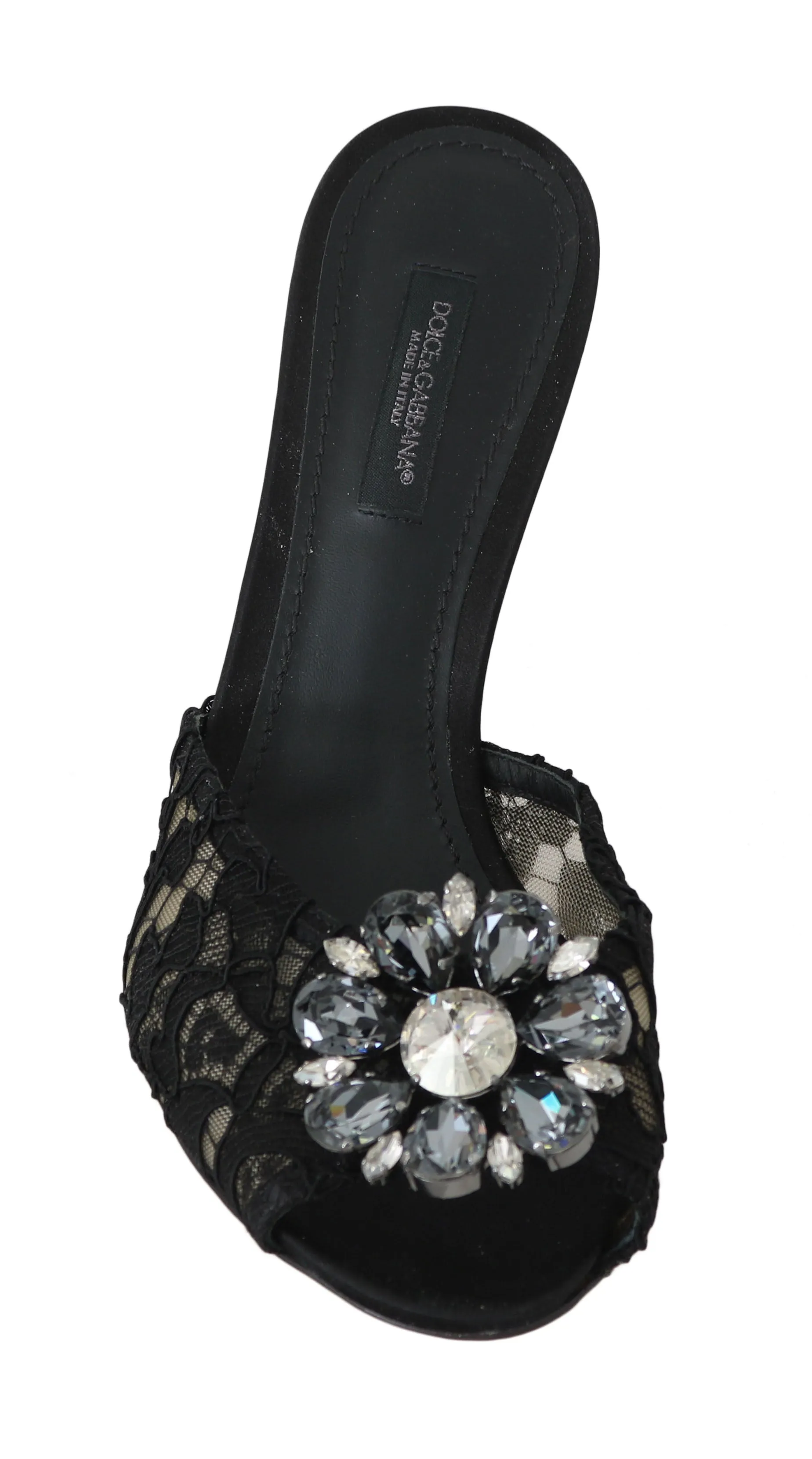 Black Lace Crystal Mules Slides