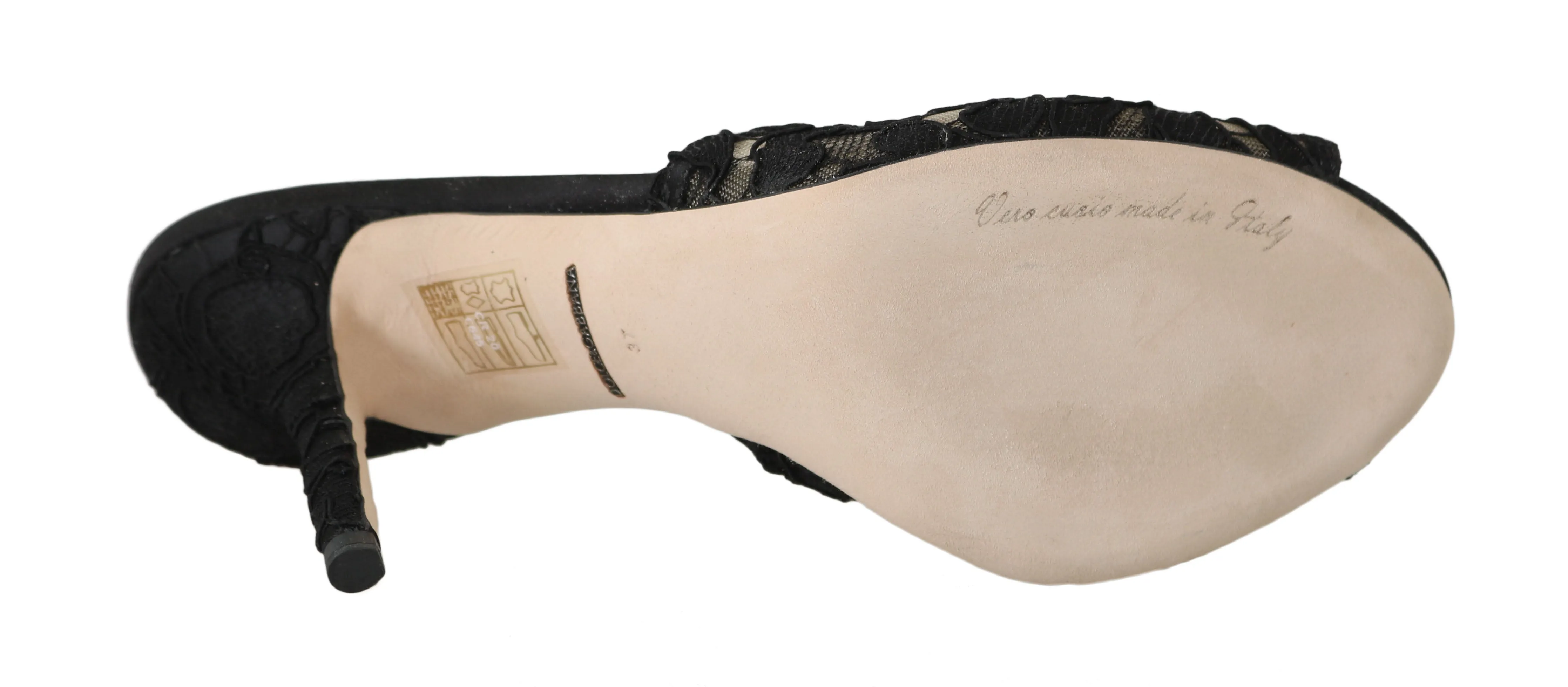 Black Lace Crystal Mules Slides