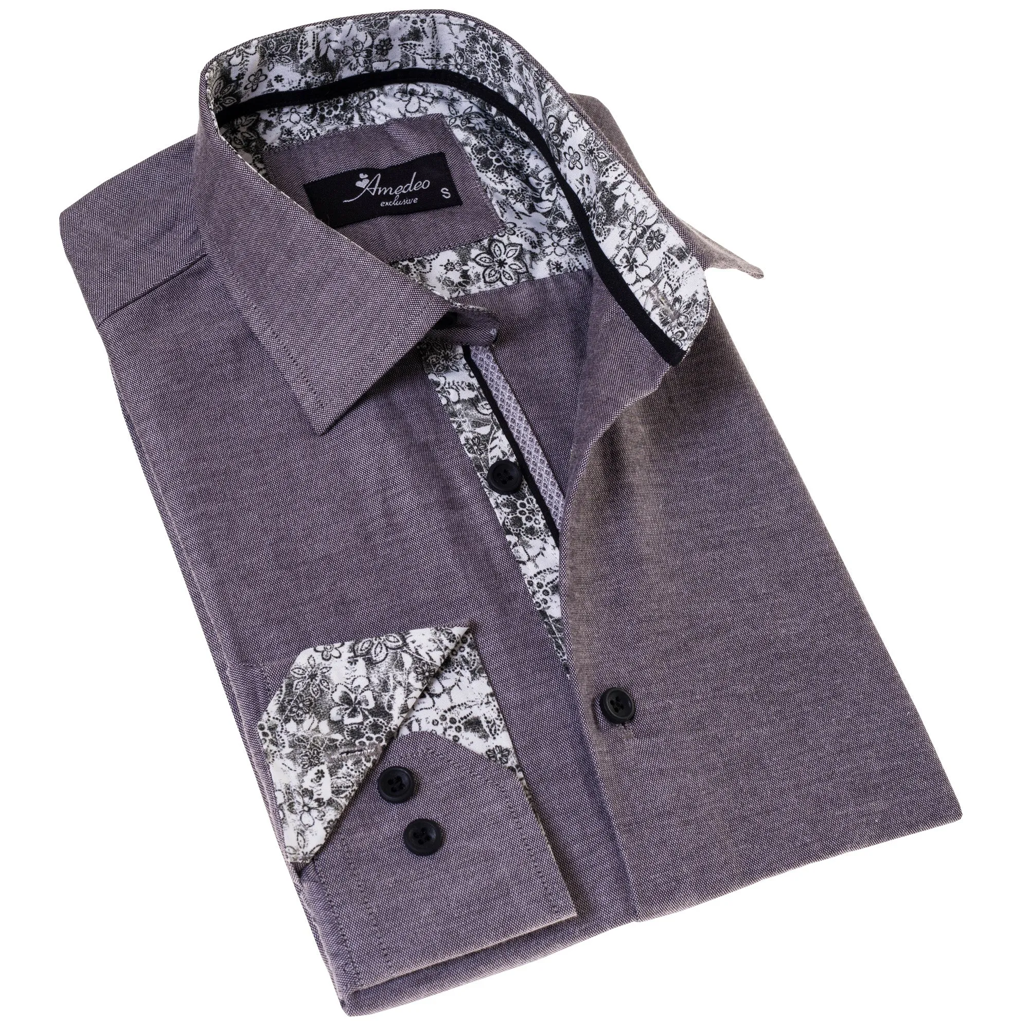 Black Oxford Men's Slim Fit Designer French Cuff Shirt - Tailored Cotton Shirts for Work and Casual Wear