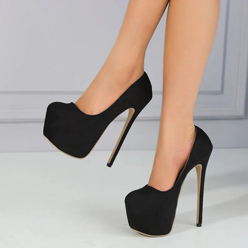 Black Round Toe Buckle Strap 17CM Super High Heels - Black Round Toe Buckle Strap 17CM Heels