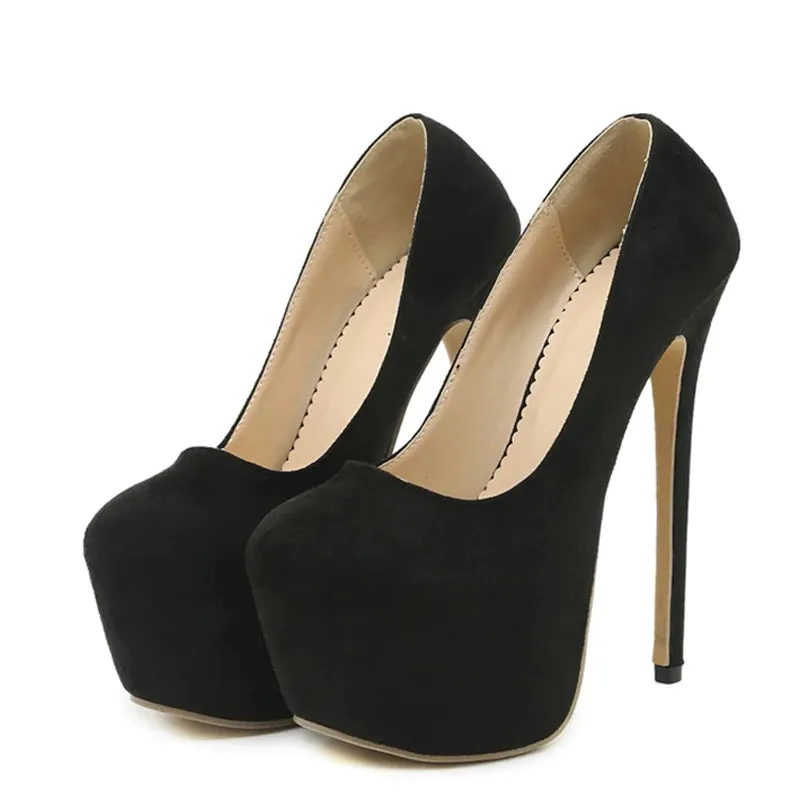Black Round Toe Buckle Strap 17CM Super High Heels - Black Round Toe Buckle Strap 17CM Heels