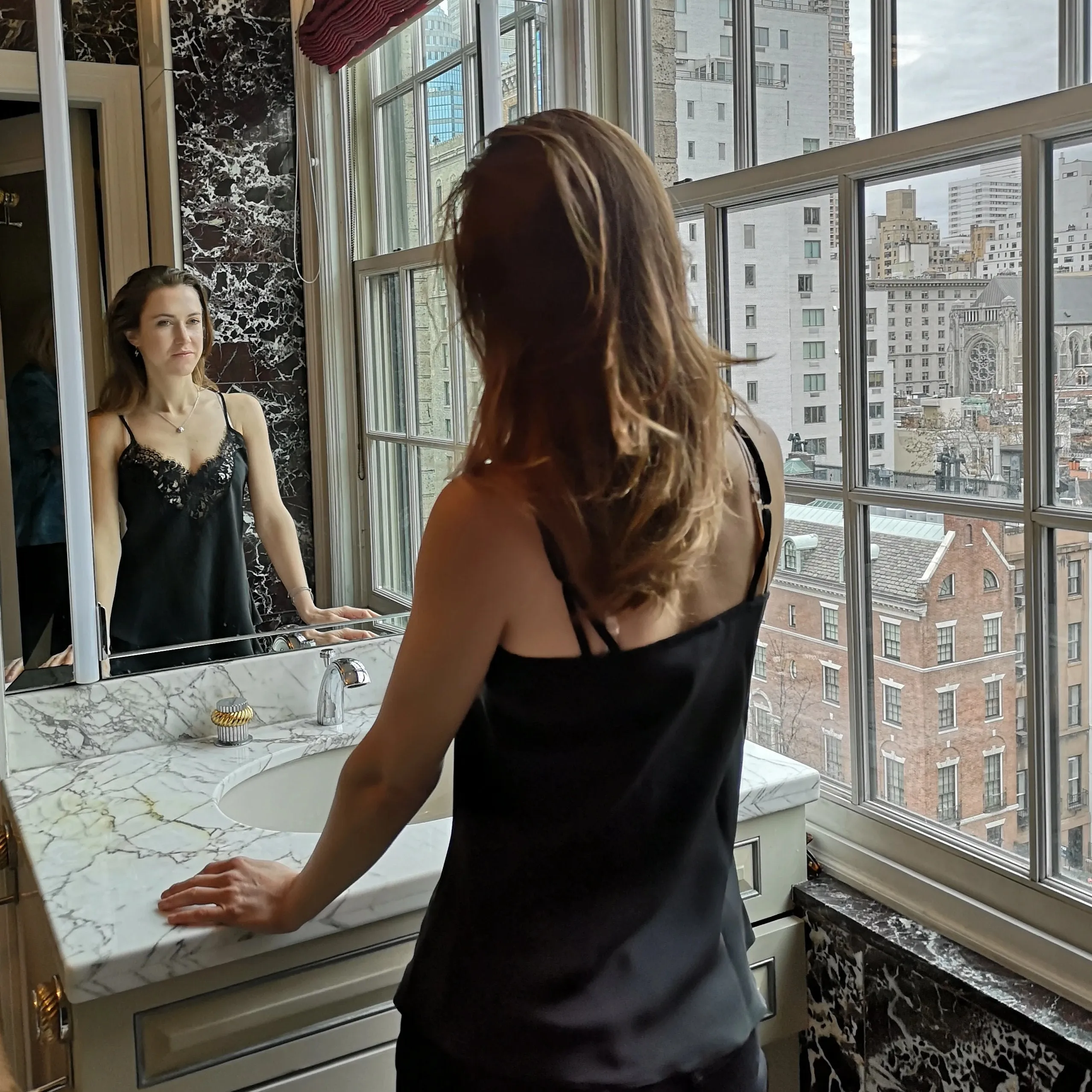 Black silk camisole with French lace