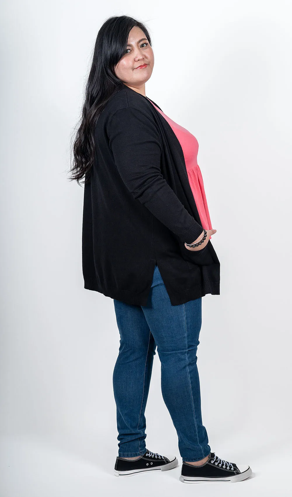 Black Slit Side Cardigan