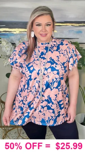 Blush & Blue floral flutter sleeve top