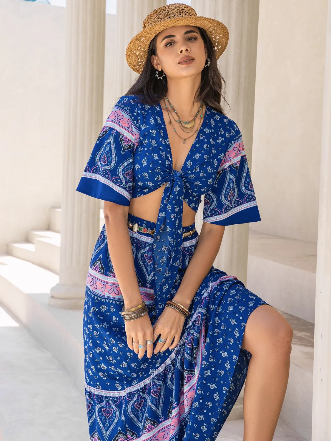 Boho Flutter Sleeve Two-Piece Set