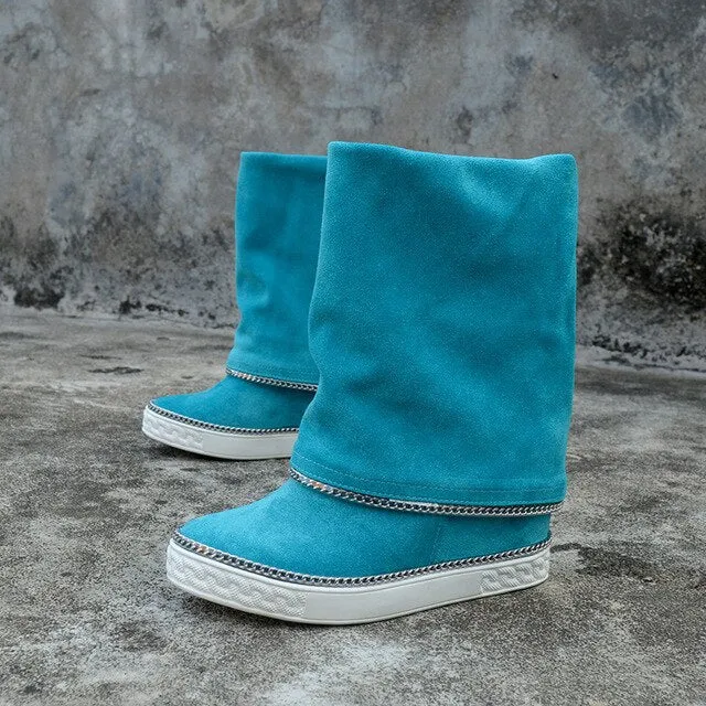Botines mujer suede leather platform shoes