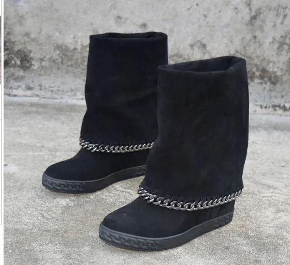 Botines mujer suede leather platform shoes