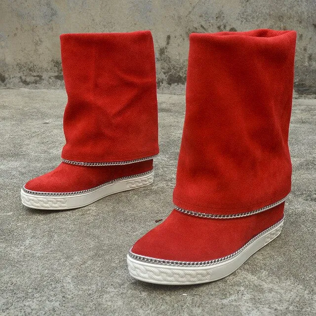 Botines mujer suede leather platform shoes