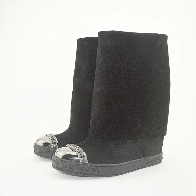 Botines mujer suede leather platform shoes