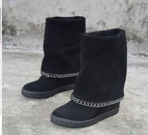 Botines mujer suede leather platform shoes