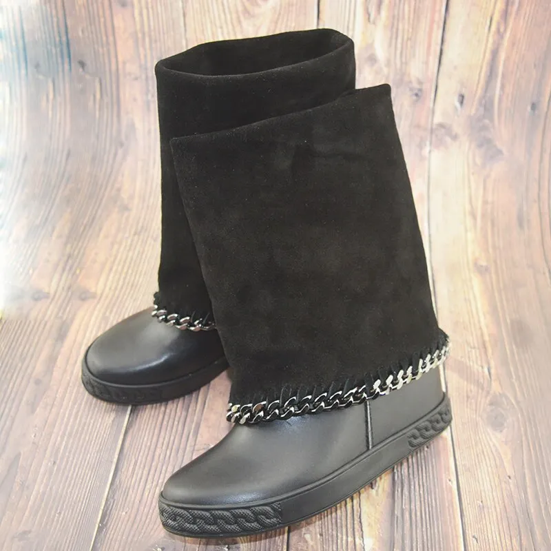 Botines mujer suede leather platform shoes