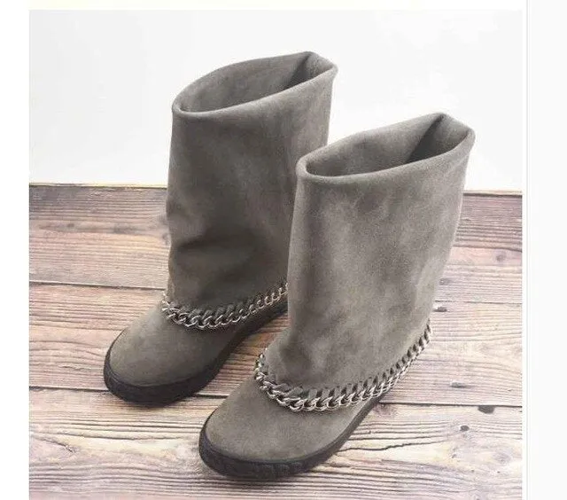 Botines mujer suede leather platform shoes