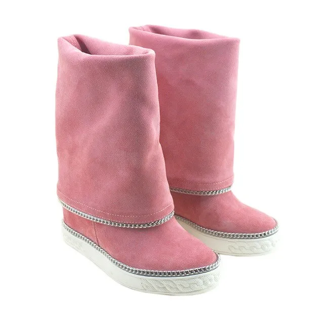 Botines mujer suede leather platform shoes