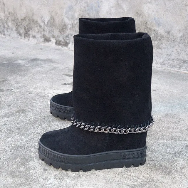 Botines mujer suede leather platform shoes