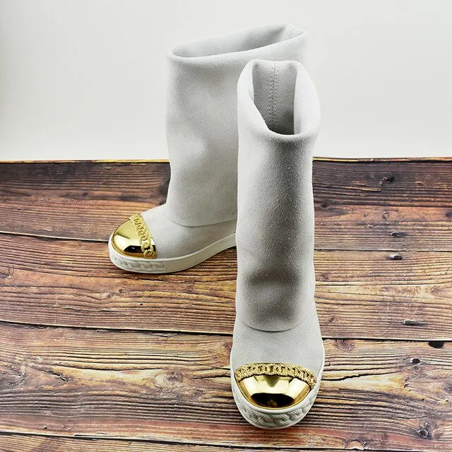 Botines mujer suede leather platform shoes